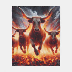 Cobertor De Velo Bulls Carregando Através de Uma Paisagem Fiery
