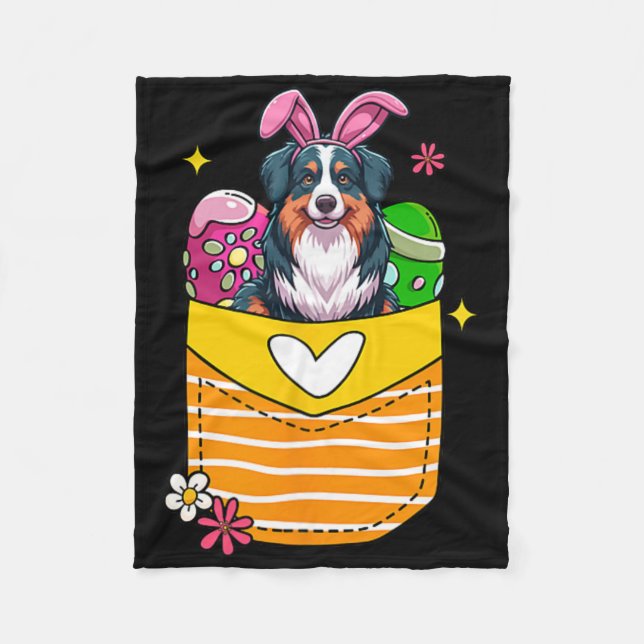 Cobertor De Velo Bunny Australian Shepherd Ovos de Chocolate de Pás (Frente)