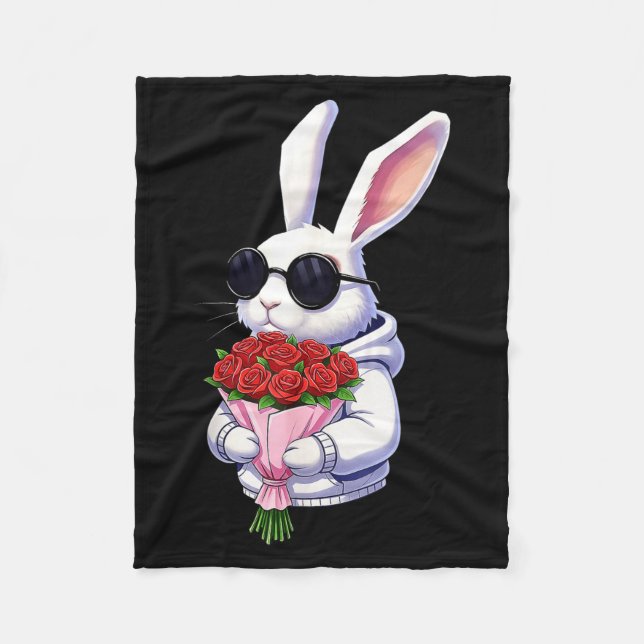 Cobertor De Velo Bunny Hugging Valentine Flower Bunny  (Frente)