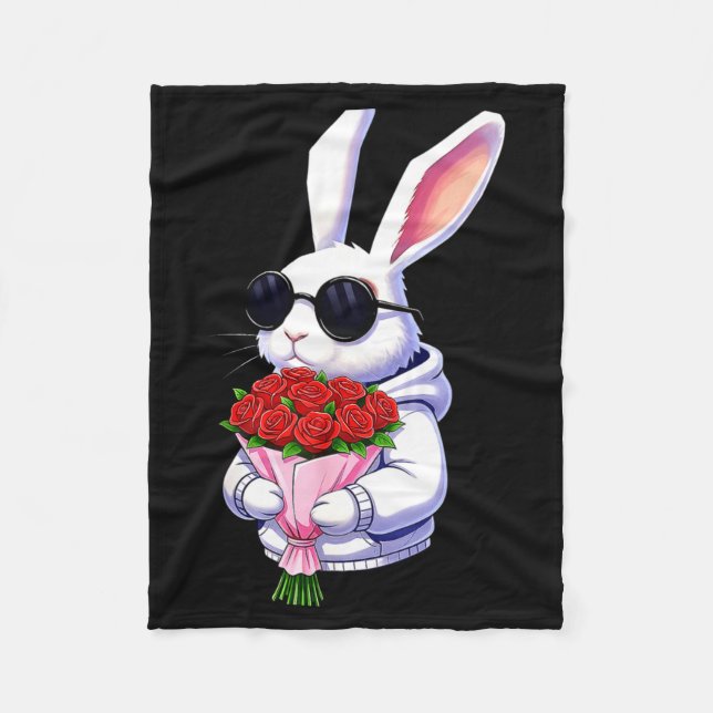 Cobertor De Velo Bunny Hugging Valentine Flower Bunny  (Frente)