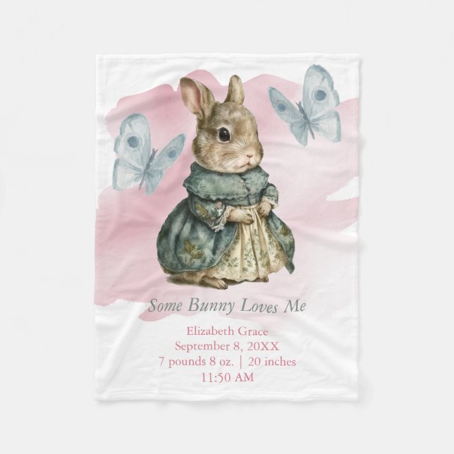 Cobertor De Velo Bunny Rabbit Borboleta Rosa Splash Bebê  (Frente)
