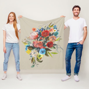 Cobertor De Velo Buquê de Aquarela Doce Bege Personalizável
