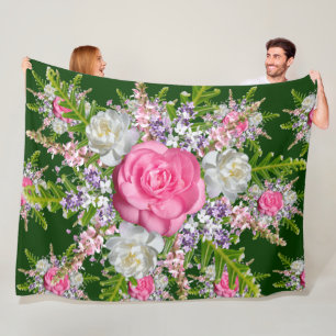Cobertor De Velo Buquê de fundo verde de flores roxo rosa