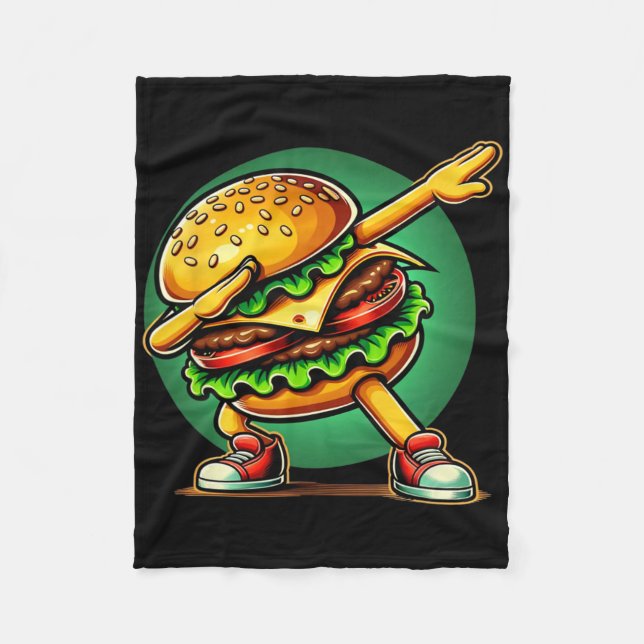 Cobertor De Velo Burger Dabbing Dancing Funny Burger Comida Hamburg (Frente)