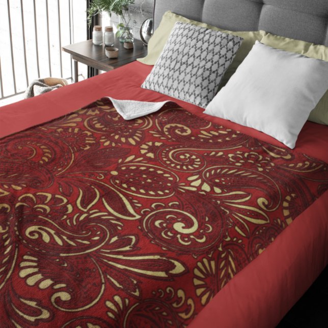 Cobertor De Velo Burgundy Red Dourado Indian Paisley Pattern (Criador carregado)