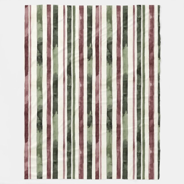Cobertor De Velo Burgundy Red Green Cream Stripes Christmas (Frente)