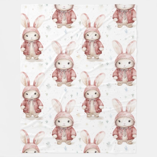 Cobertor De Velo Burgundy Red White Bunnies (Frente)
