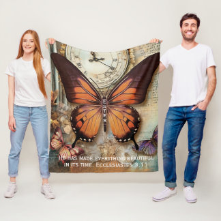 Cobertor De Velo Butterfly Clock Fleece Blanket Ecclesiastes 3:11 