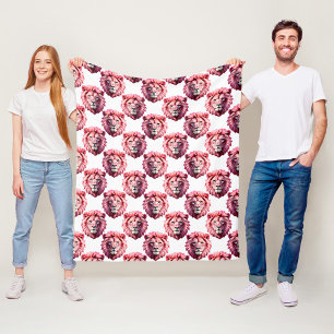 Cobertor De Velo Cabeça de Leão Rosa Padrão de Animal Design Branco