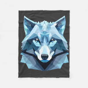 Cobertor De Velo Cabeça de Lobo Geométrico Azul