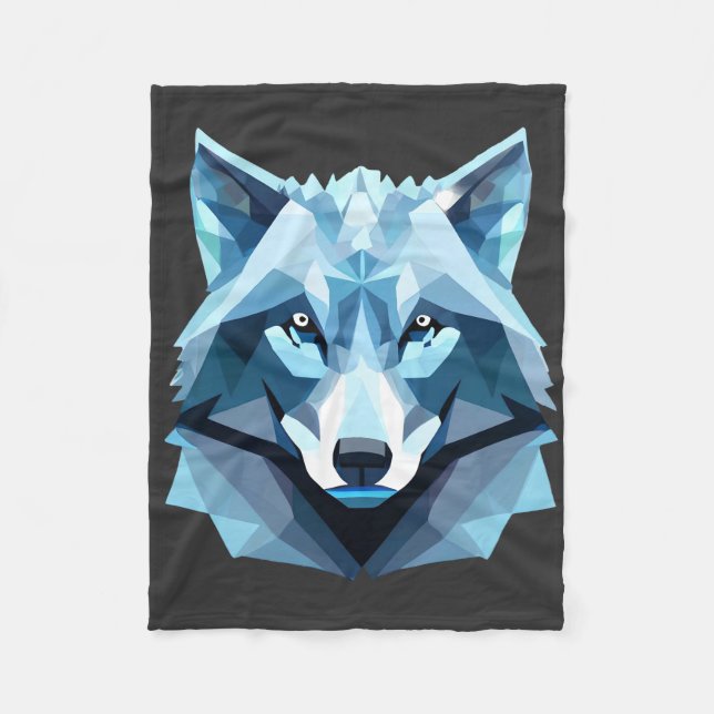 Cobertor De Velo Cabeça de Lobo Geométrico Azul (Frente)