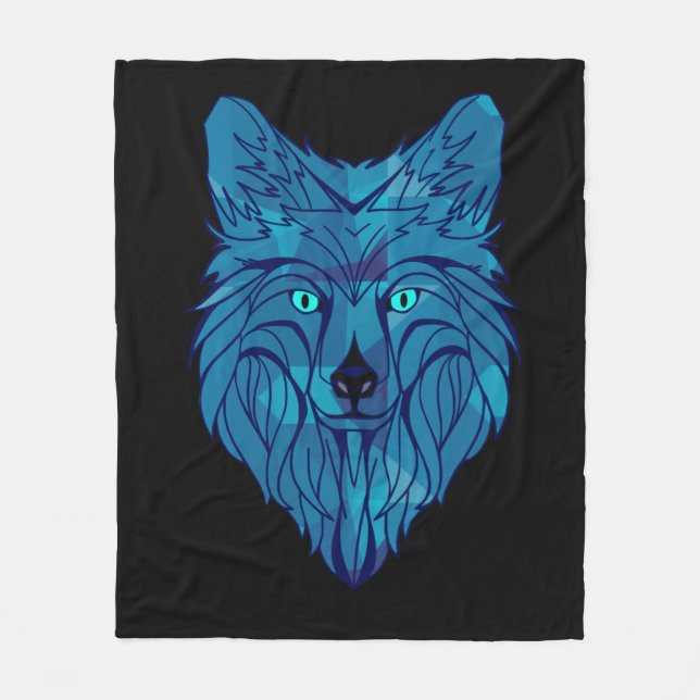 Cobertor De Velo Cabeça de Lobo Polar Azul (Frente)