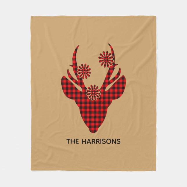 Cobertor De Velo Cabeça de Veado da Xadrez de Buffalo Vermelha Pers (Frente)