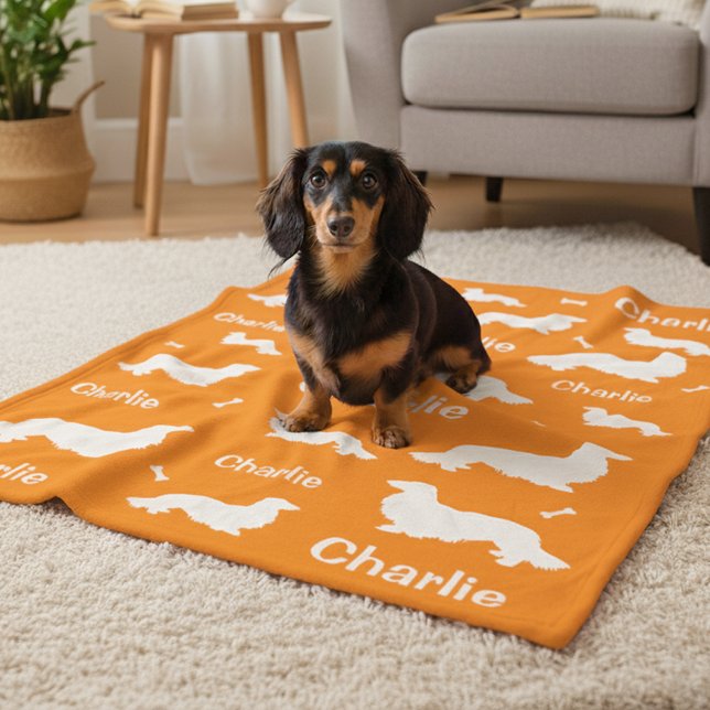 Cobertor De Velo Cabelo Longo Dachshund Personalizado Doxie Blanket (Blanket personalized super soft dachshund blanket orange and more colors available. )
