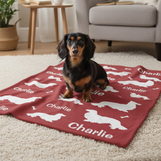Cobertor De Velo Cabelo Longo Personalizado Dachshund Red Dog Blank