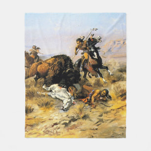 Cobertor De Velo “Caça ao Búfalo” Arte de Cowboy por Charles Russel