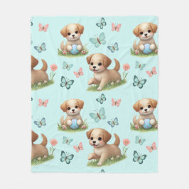Cobertor De Velo Cachorrinhos e Borboletas em Azul
