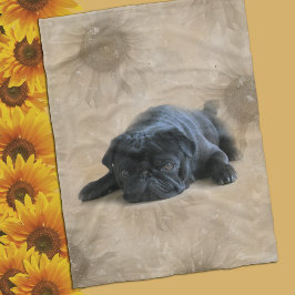 Cobertor De Velo Cachorro Amante de Pug Preto