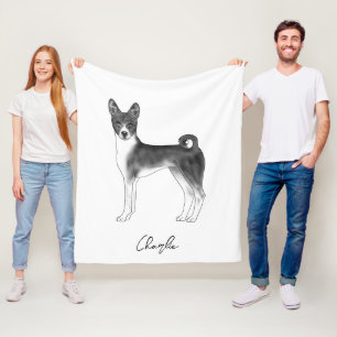 Cobertor De Velo Cachorro Basenji A Preto E Branco Com Nome Persona