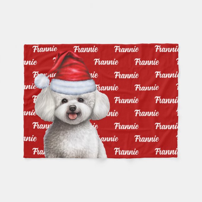 Cobertor De Velo Cachorro Bichon Frise com Nome Feriado de Natal (Frente (Horizontal))