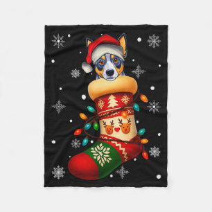 Cobertor De Velo Cachorro Blue Heeler de Chapéu de Papai Noel em Me