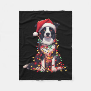 Cobertor De Velo Cachorro Border Collie Luzes de Natal Chapéu de Pa