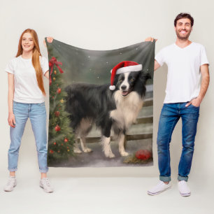 Cobertor De Velo Cachorro Border Collie na Neve Natal