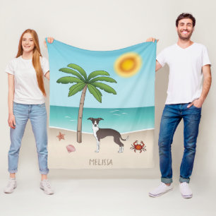 Cobertor De Velo Cachorro Branca E Selo Na Praia Tropical De Verão