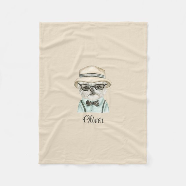 Cobertor De Velo Cachorro Branco Malteser Bebê Brincadeira (Frente)