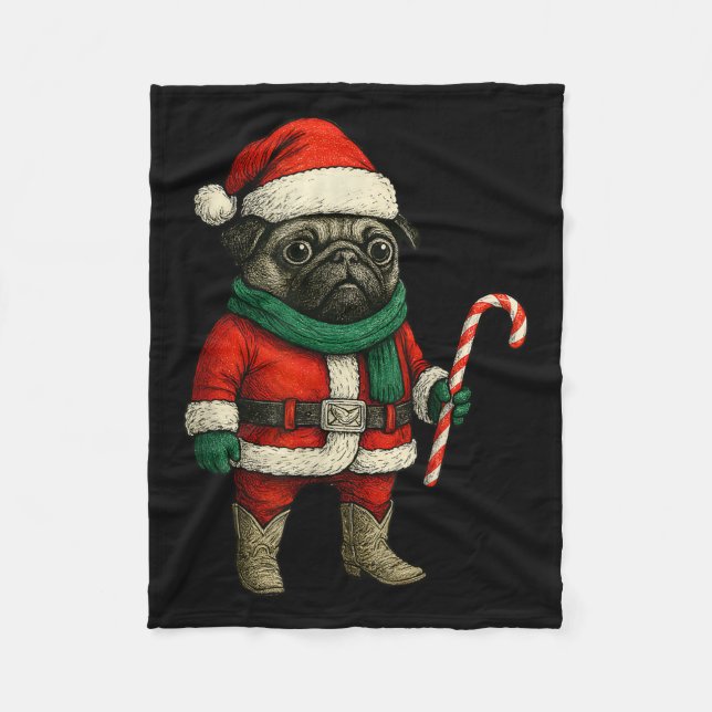 Cobertor De Velo Cachorro Cachorro Engraçado Xmas Roupa Vermelha Pu (Frente)