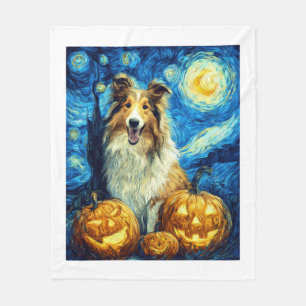 Cobertor De Velo Cachorro Collie Áspero Fofo Abóbora de Halloween J