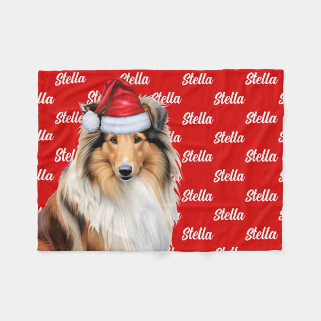 Cobertor De Velo Cachorro Collie Cute Rough Nome Patterado Natal Ve (Frente (Horizontal))