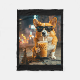 Cobertor De Velo Cachorro corgi bebendo café gelado meme engraçado 