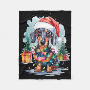 Cobertor De Velo Cachorro Dachshund Chapéu de Papai Noel Luzes de N