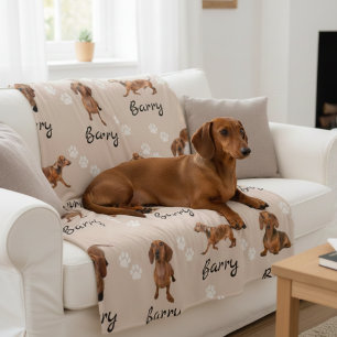 Cobertor De Velo Cachorro Dachshund Fofo Personalizado Nome & Foto