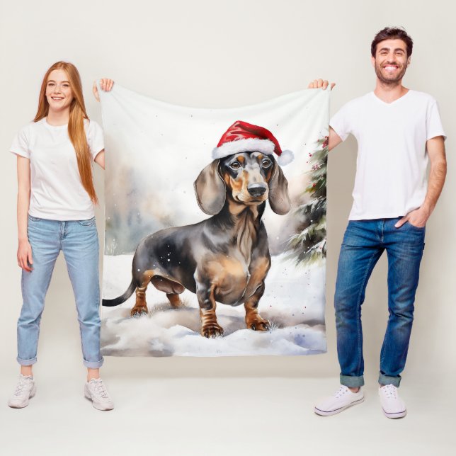 Cobertor De Velo Cachorro Dachshund na Neve Natal (In Situ)