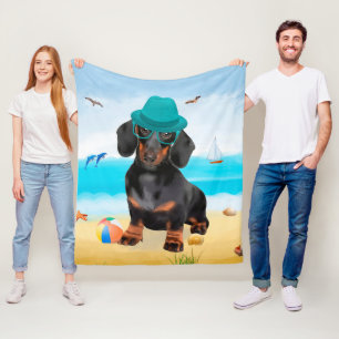 Cobertor De Velo Cachorro Dachshund na Praia