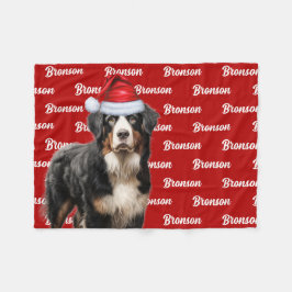 Cobertor De Velo Cachorro de Bernese com Nome Feriado de Natal