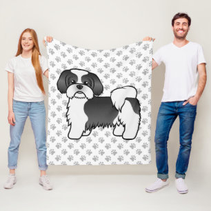 Cobertor De Velo Cachorro de Cartoon Negro E Branco Shih Tzu Cute