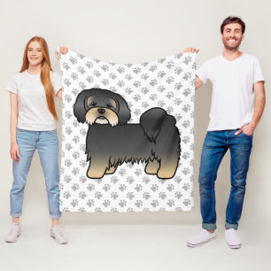 Cobertor De Velo Cachorro De Cartoon Negro E Tan Lhasa Apso