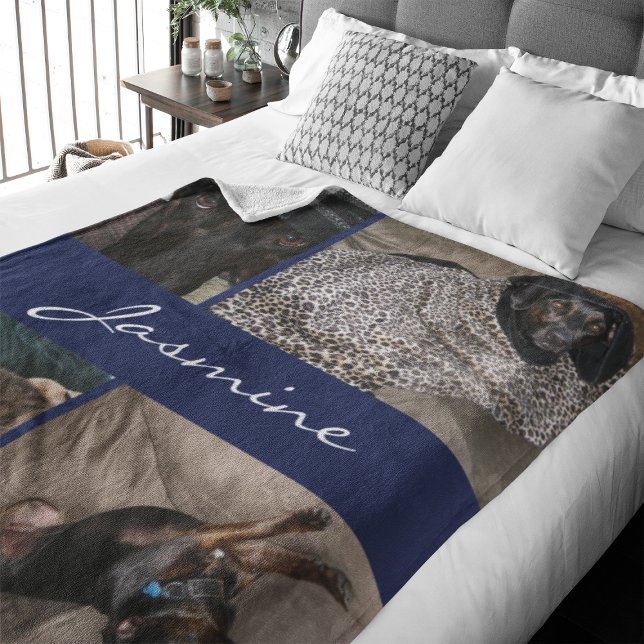 Cobertor De Velo Cachorro de Colagem de Fotografias do marinho (Capture precious pet moments with our Modern Pet Photo Collage Fleece Blanket. )