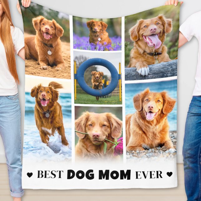 Cobertor De Velo Cachorro de Colagem de Fotos de Pet Personalizada  (Modern Personalized Pet Photo Collage Dog Mom Fleece Blanket)