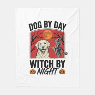 Cobertor De Velo Cachorro de Dia Bruxa de Noite Vintage Halloween C