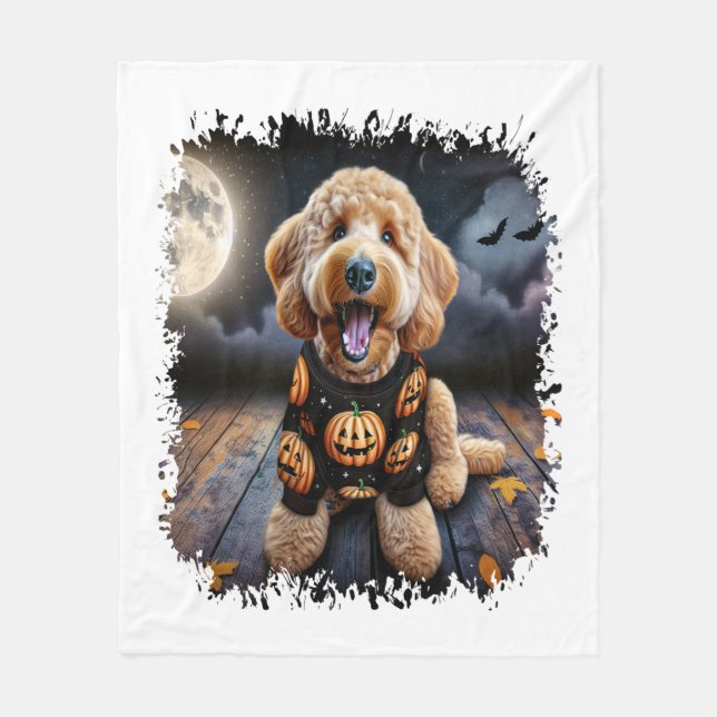 Cobertor De Velo Cachorro de Goldendoodle Halloween (Frente)