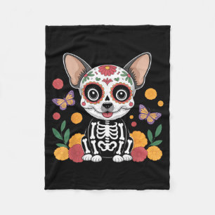 Cobertor De Velo Cachorro de Halloween Chihuahua Caveira de Açúcar