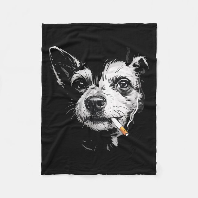 Cobertor De Velo Cachorro de Jazz Antigo e Engraçado Fumando Cigarr (Frente)