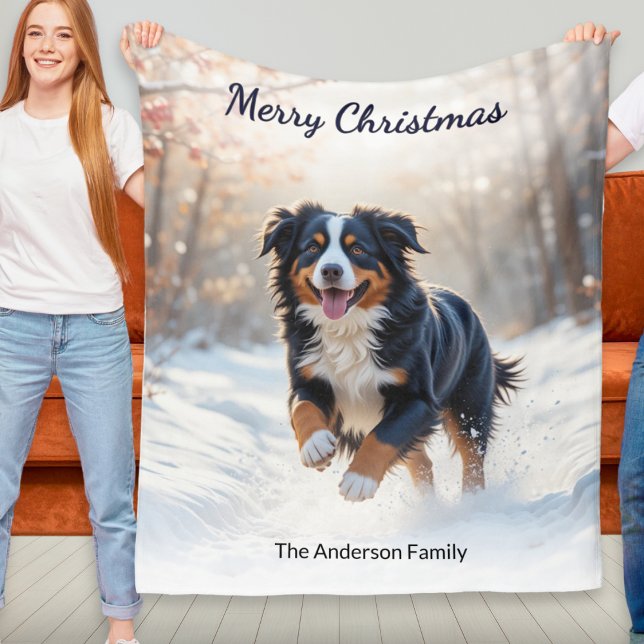 Cobertor De Velo Cachorro de Montanha Bernese - Lança de Natal Pers (A personalized Christmas blanket with watercolor-style picture of a Bernese mountain dog in snow)
