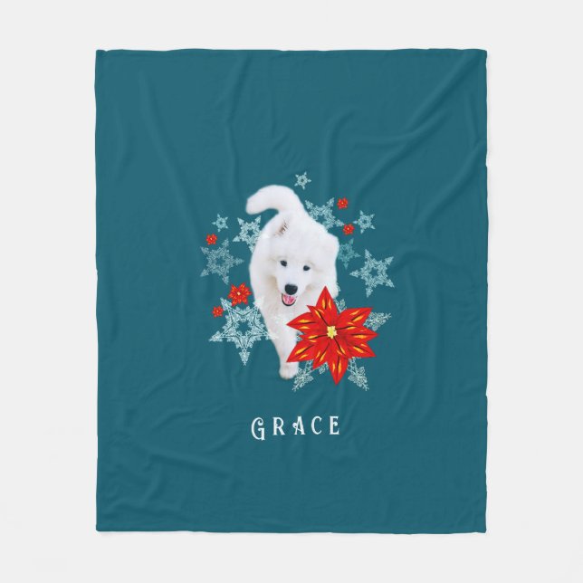 Cobertor De Velo Cachorro de Natal Samoyed personalizado (Frente)