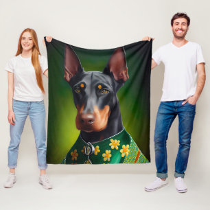 Cobertor De Velo Cachorro Doberman vestido para o Dia de São Patríc