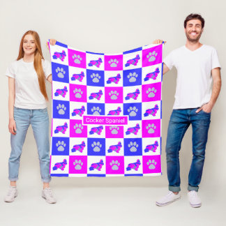 Cobertor De Velo Cachorro Espanhol e Pata Quente Rosa e Azul